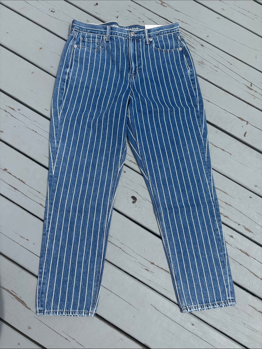 NWT American Eagle Outfitters Blue Pinstripe Mom Jeans